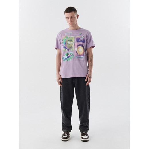 Cropp - Fioletowy t-shirt z nadrukiem Rick and Morty - fioletowy Cropp XL promocja Cropp