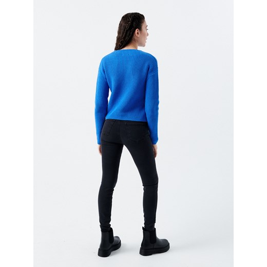 Cropp - Sweter z ażurowym zdobieniem - niebieski Cropp S promocja Cropp