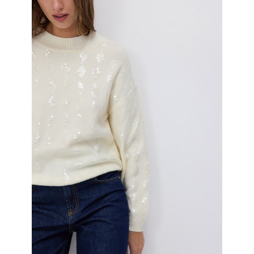 Reserved - Sweter z cekinami - kremowy Reserved M Reserved