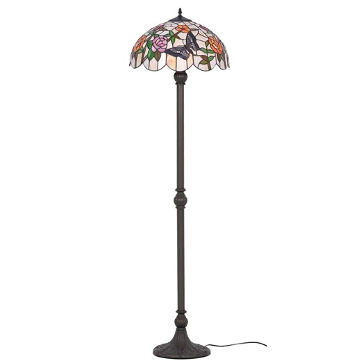 Klasyczna lampa podłogowa z witrażem w kwiaty - A658 W0-C24 ze sklepu Edinos.pl w kategorii Lampy podłogowe - zdjęcie 175860509