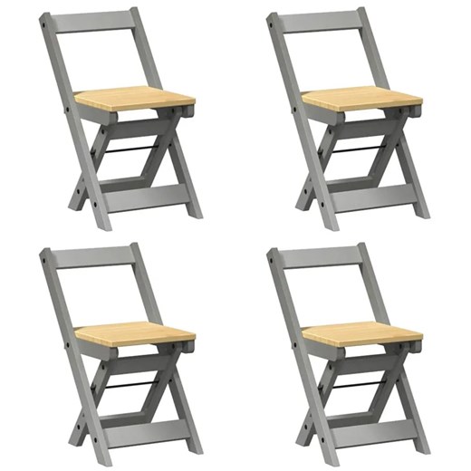 Komplet 4 składanych krzeseł z drewna sosnowego szary + miodowy brąz T7-C03 - id: 46677 - marki Elior - 175860889 Komplet 4 składanych krzeseł z drewna sosnowego szary + miodowy brąz T7-C03 ze sklepu Edinos.pl w kategorii Dom - zdjęcie 175860889
