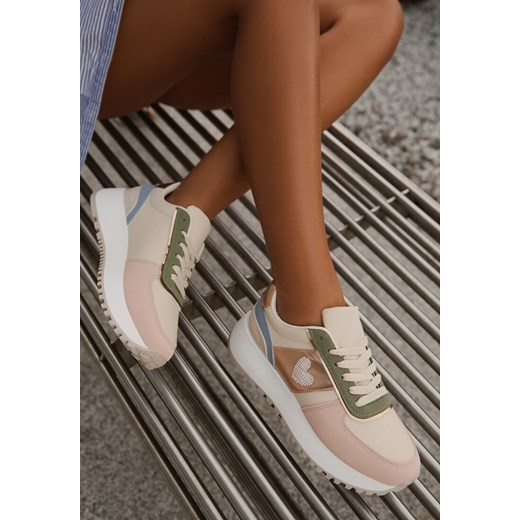 Beżowo-Różowe Sneakersy na Piankowej Platformie z Serduszkiem Timava ze sklepu born2be.pl w kategorii Buty sportowe damskie - zdjęcie 175871988