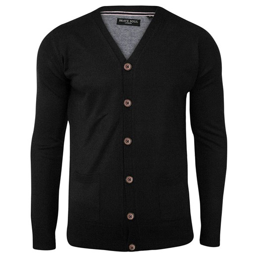 Elegancki Kardigan, Sweter Rozpinany na Guzik -BRAVE SOUL- Czarny SWBRSAW24ghazaliJETBLACK ze sklepu JegoSzafa.pl w kategorii Swetry męskie - zdjęcie 175881275