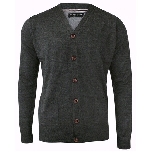 Elegancki Kardigan, Sweter Rozpinany na Guzik -BRAVE SOUL- Grafitowy SWBRSAW24ghazaliDKCHARCOAL ze sklepu JegoSzafa.pl w kategorii Swetry męskie - zdjęcie 175881278