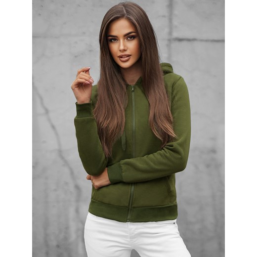 Bluza damska rozpinana z kapturem khaki OZONEE JS/W03Z Ozonee S ozonee.pl