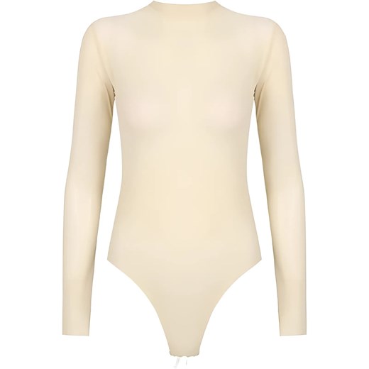 Body siateczkowe z długim rękawem - Beżowy / S ze sklepu Valetta.pl w kategorii Bluzki damskie - zdjęcie 175899275