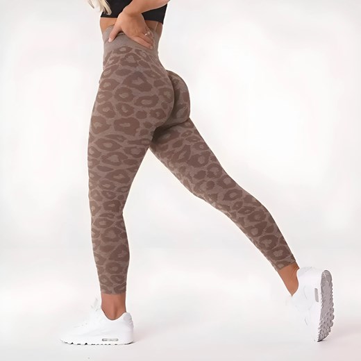 Sportowe legginsy damskie z motywem panterki - Brązowy / XS ze sklepu Valetta.pl w kategorii Spodnie damskie - zdjęcie 175901009