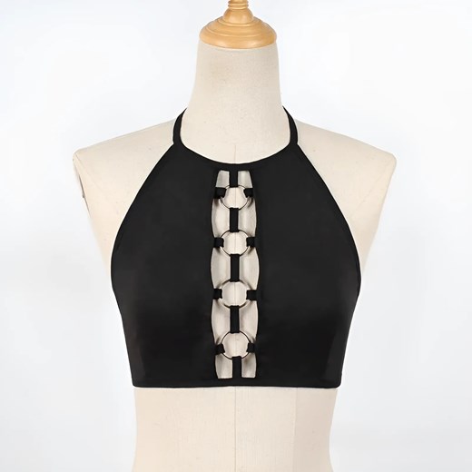 Biustonosz o kroju bralette z ozdobnymi kółkami - Czarny / S ze sklepu Valetta.pl w kategorii Biustonosze - zdjęcie 175901256