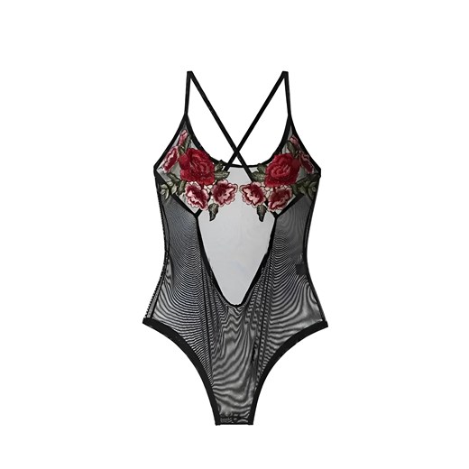 Body koronkowe z różami - Czarny / S ze sklepu Valetta.pl w kategorii Body damskie - zdjęcie 175901318