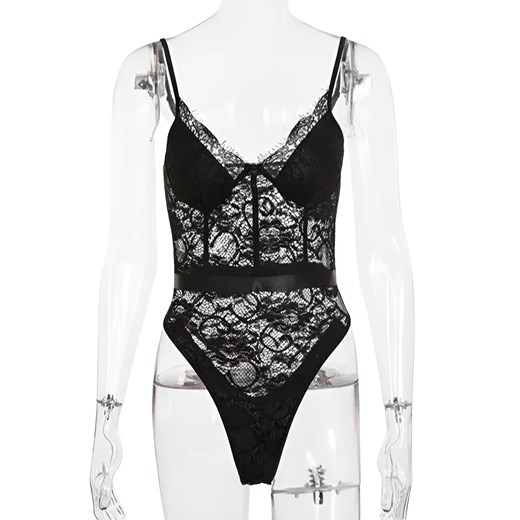Delikatne body koronkowe na ramiączkach - Czarny / S ze sklepu Valetta.pl w kategorii Body damskie - zdjęcie 175901416