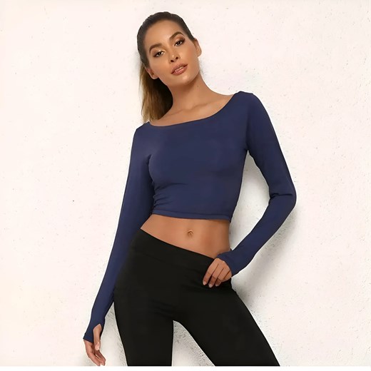 Krótki sportowy top - Granatowy / S ze sklepu Valetta.pl w kategorii Bluzki damskie - zdjęcie 175903567