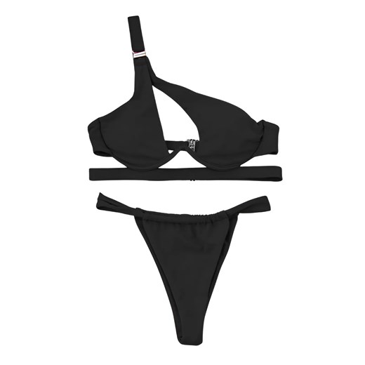 Asymetryczne bikini z klamrą na ramieniu - Czarny / S ze sklepu Valetta.pl w kategorii Stroje kąpielowe - zdjęcie 175904126