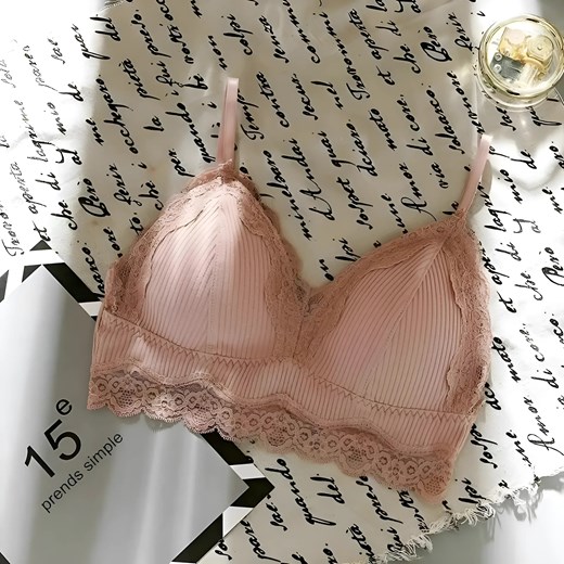 Biustonosz koronkowy bralette - Różowy / Uniwersalny ze sklepu Valetta.pl w kategorii Biustonosze - zdjęcie 175906278