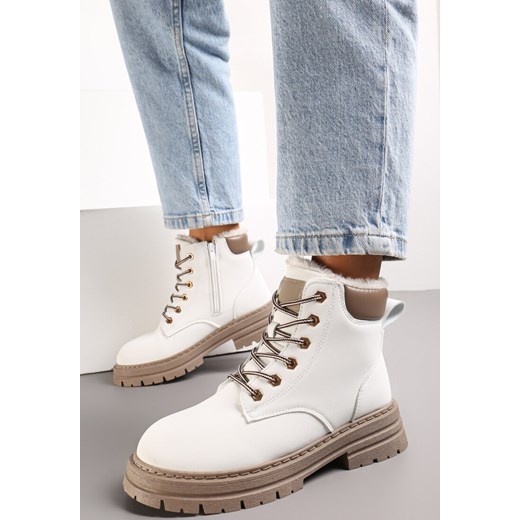 Białe Traperki Mocno Ocieplone Sztucznym Futerkiem Janeka ze sklepu renee.pl w kategorii Workery damskie - zdjęcie 175910128