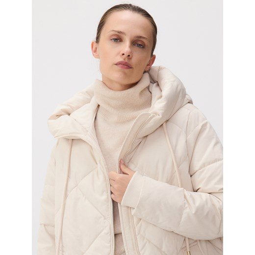 Reserved - Pikowana kurtka z kapturem - złamana biel Reserved XL Reserved
