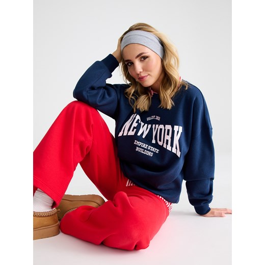 Sinsay - Bluza z napisem New York - granatowy Sinsay XL Sinsay