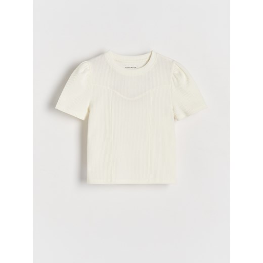 Reserved - Dzianinowy T-shirt - złamana biel ze sklepu Reserved w kategorii Bluzki dziewczęce - zdjęcie 175919057