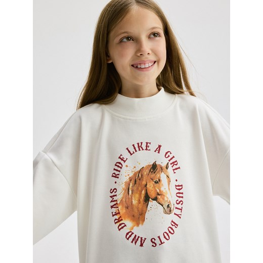 Reserved - Długa bluza z nadrukiem - złamana biel Reserved 164 (13 lat) Reserved