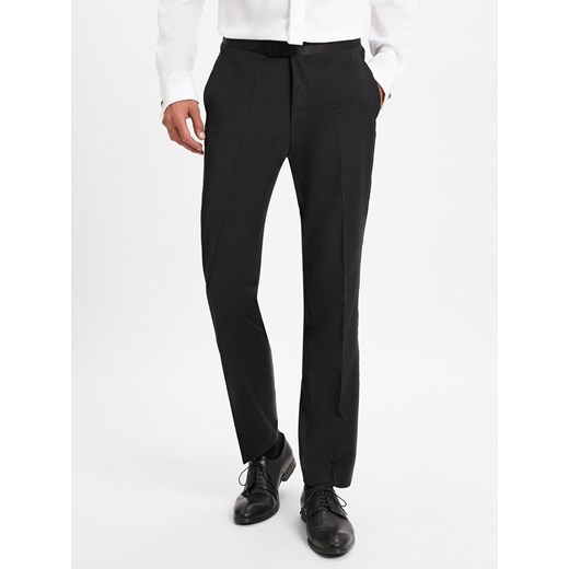 BOSS Spodnie - H-Leon-Tux-MM-C-231 Mężczyźni Regular Fit wełna ze strzyży czarny jednolity ze sklepu vangraaf w kategorii Spodnie męskie - zdjęcie 175923689