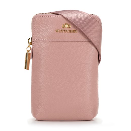 Minitorebka skórzana crossbody różowa ze złotym logo ze sklepu WITTCHEN w kategorii Listonoszki - zdjęcie 175926857
