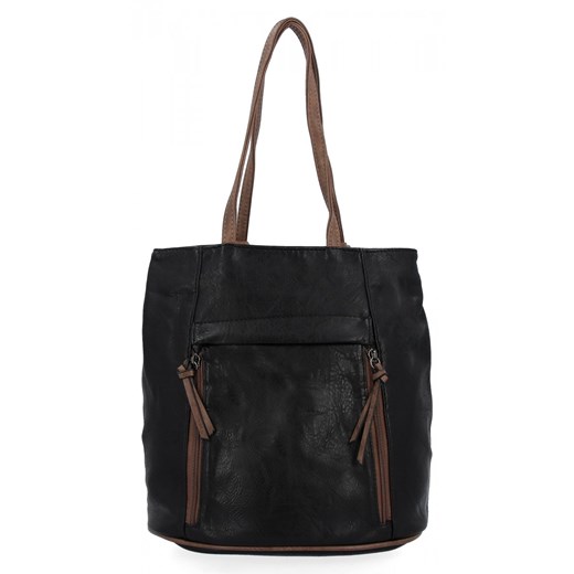 Uniwersalna Torebka Damska Plecak 2w1 firmy Hernan HB0355-1 Czarna/Ziemista ze sklepu PaniTorbalska w kategorii Torby Shopper bag - zdjęcie 175931068