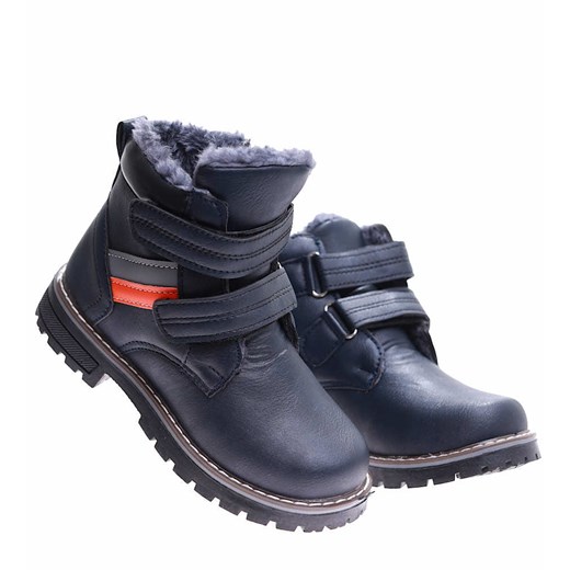 Ocieplane chłopięce buty na rzepy granatowe /G12-2 16998 T435/ 33 Pantofelek24.pl