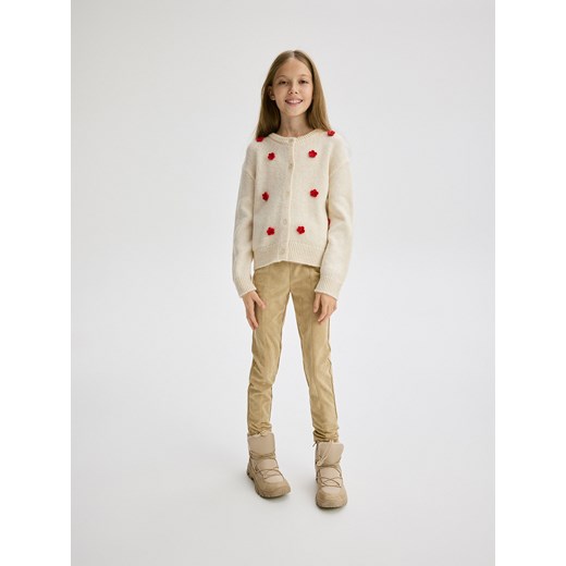 Reserved - Kardigan z kwiatową aplikacją - kremowy Reserved 134 (8 lat) Reserved