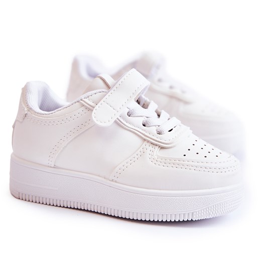 Dziecięce Buty Sportowe Na Rzepy Białe Elike ze sklepu ButyModne.pl w kategorii Buty sportowe dziecięce - zdjęcie 175941337