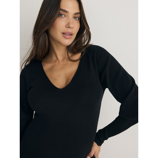 Reserved - Dzianinowa sukienka z falbaną - czarny Reserved M Reserved
