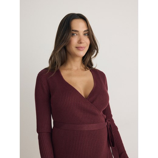 Reserved - Sukienka z metalizowaną nicią - bordowy Reserved L Reserved