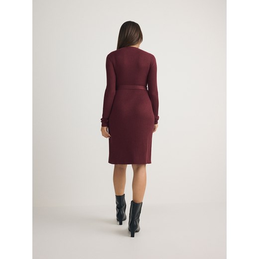 Reserved - Sukienka z metalizowaną nicią - bordowy Reserved S Reserved