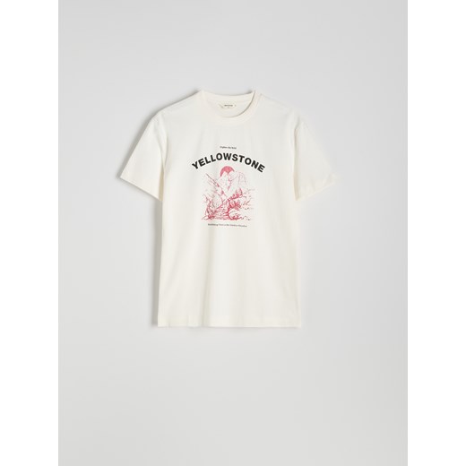 Reserved - T-shirt comfort z nadrukiem - złamana biel Reserved XL Reserved