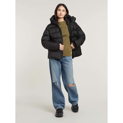 Czarna kurtka damska G-Star z kapturem poliestrowa krótka 