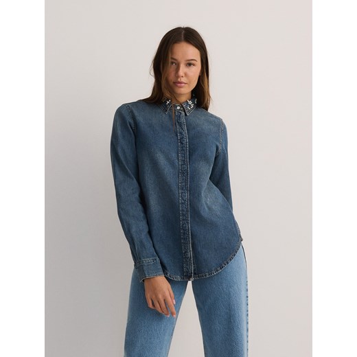Reserved - Koszula z dekoracyjnym kołnierzem - niebieski Reserved S Reserved
