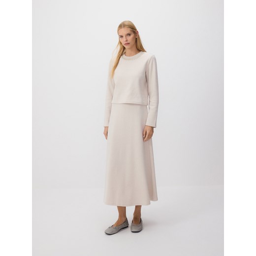 Reserved - Bluza z ozdobnym dekoltem - beżowy Reserved XL Reserved