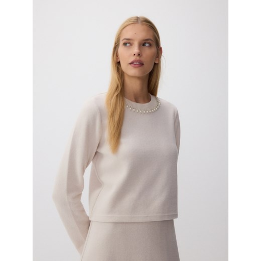 Reserved - Bluza z ozdobnym dekoltem - beżowy Reserved XL Reserved