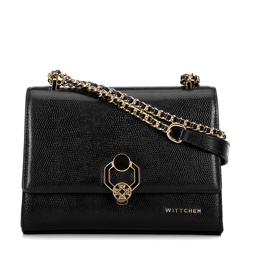 Damska crossbody ze skóry lizard z ozdobną klamrą czarna ze sklepu WITTCHEN w kategorii Listonoszki - zdjęcie 175973689