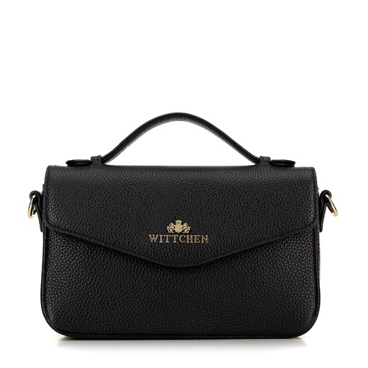 Torebka damska crossbody ze skóry groszkowej czarno - złota ze sklepu WITTCHEN w kategorii Listonoszki - zdjęcie 175973916