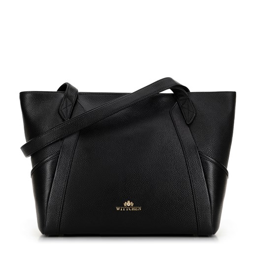 Shopperka ze skóry z ukośnymi przeszyciami czarno - złota ze sklepu WITTCHEN w kategorii Torby Shopper bag - zdjęcie 175973935