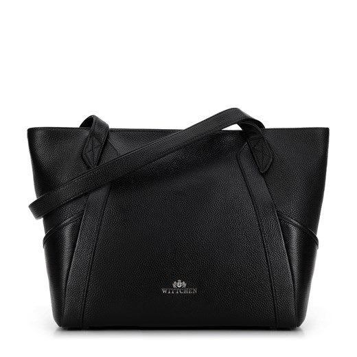Shopperka ze skóry z ukośnymi przeszyciami czarno - srebrna ze sklepu WITTCHEN w kategorii Torby Shopper bag - zdjęcie 175973936