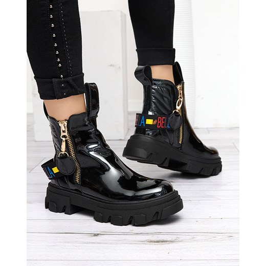 Royalfashion Czarne botki damskie lakierowane Osallu Royalfashion.pl 39 royalfashion.pl promocyjna cena