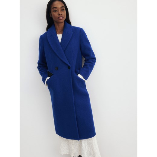 Reserved - Wełniany płaszcz dwurzędowy - niebieski Reserved M Reserved