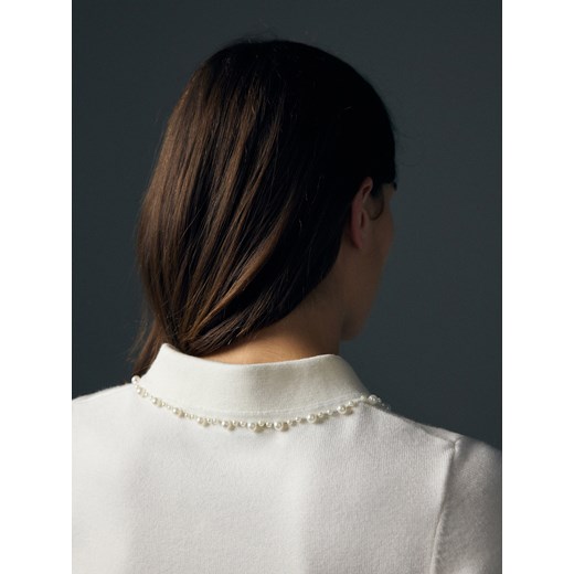 Reserved - Sweter z ozdobnym kołnierzem - kremowy Reserved M Reserved