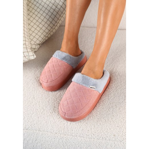 Ciemnoróżowe Kapcie Vices na Grubej Podeszwie ze Skórzaną Wkładką i Futerkiem Ellinore ze sklepu born2be.pl w kategorii Kapcie damskie - zdjęcie 176007418