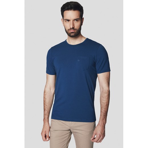 Koszulka Szafirowa z Kieszonką z Bawełną Ancus ze sklepu Lancerto S.A. w kategorii T-shirty męskie - zdjęcie 176009207
