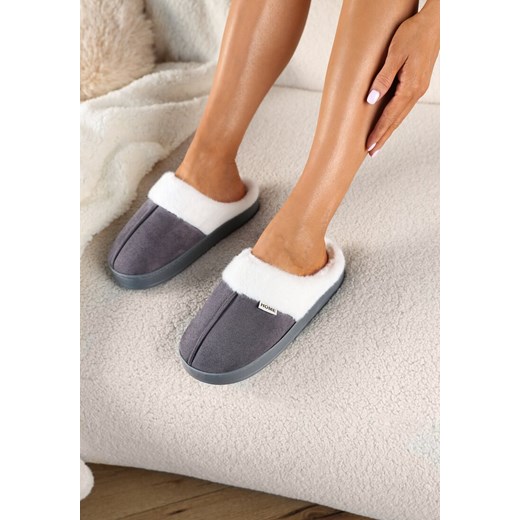 Szare Płaskie Kapcie z Futerkiem Leretha ze sklepu born2be.pl w kategorii Kapcie damskie - zdjęcie 176010336