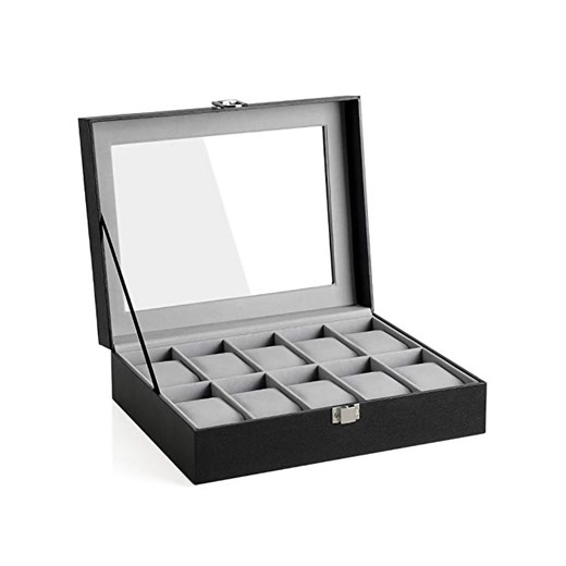 Songmics Szkatułka w kolorze czarnym na zegarki - 25,5 x 7,8 x 20,2 cm ze sklepu Limango Polska w kategorii Akcesoria i przechowywanie - zdjęcie 176012298