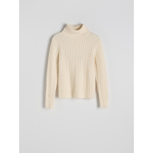 Reserved - Sweter z golfem - kremowy Reserved S Reserved