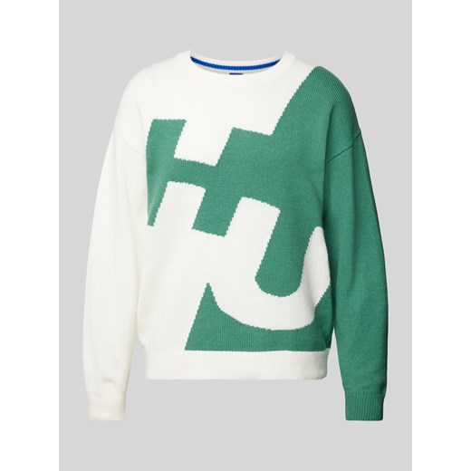 Sweter z dzianiny z wyhaftowanym logo model ‘Souso’ Hugo Blue L Peek&Cloppenburg