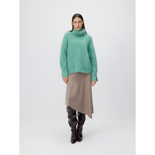 Reserved - Asymetryczna spódnica z domieszką wełny - brązowy Reserved L Reserved